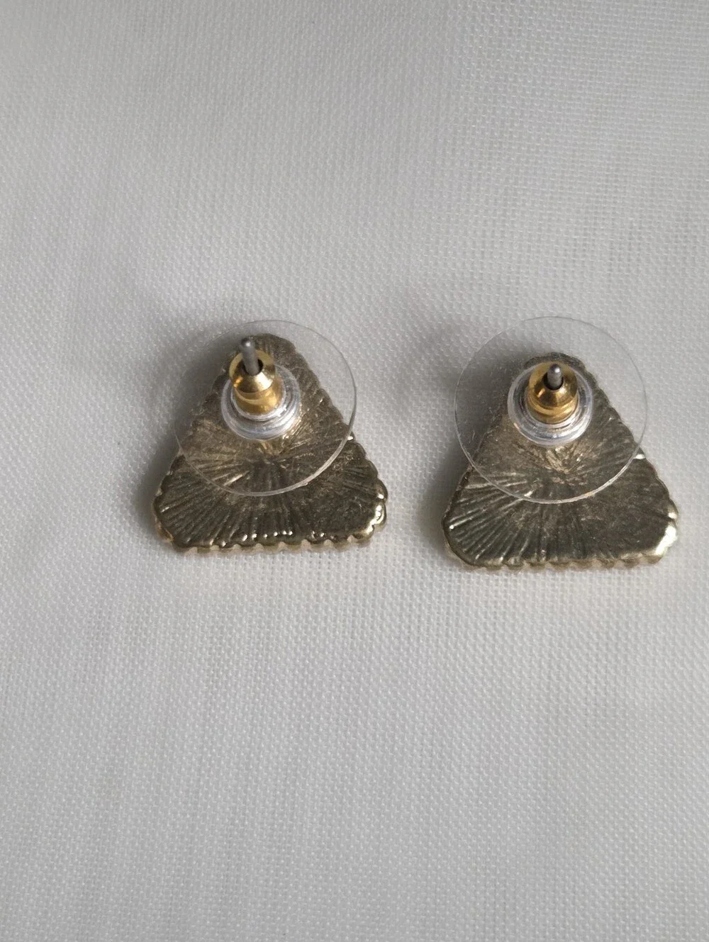 Black Triangle Stud Earrings with Gold Beaded‎ Trim